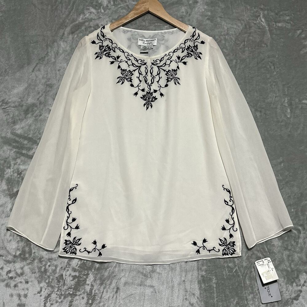 NWT Deadstock 90s Papell Boutique Evening Silk Tunic Womens 8 Ivory Whimsigoth